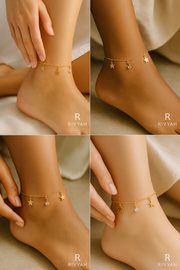 Chic Gold-Plated Star & Crystal Drop Anklet for Women & Girls